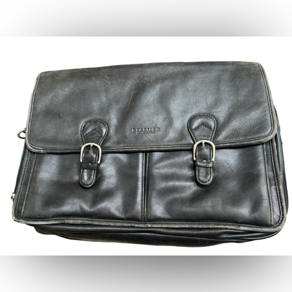 Vintage Black Leather Kenneth Cole Reaction High End Men’s Laptop Briefcase Bag